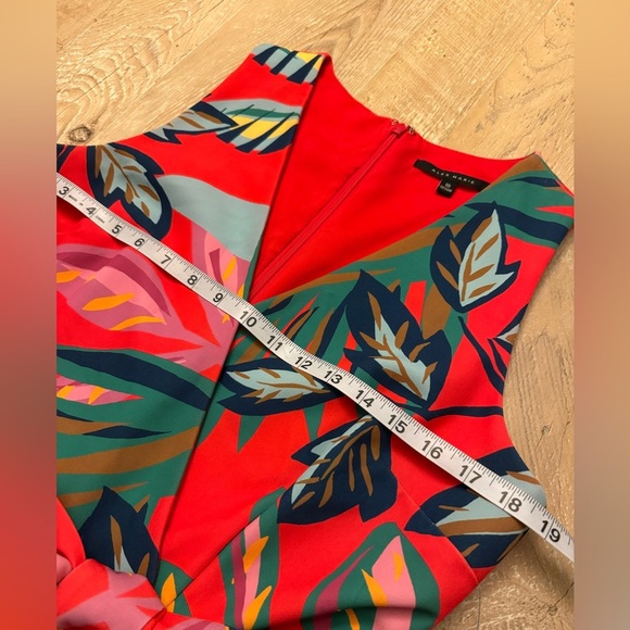 Alex Marie Bold Red Tropical Dress Sleeveless Belted Ruffle 10 - Picture 4 of 8